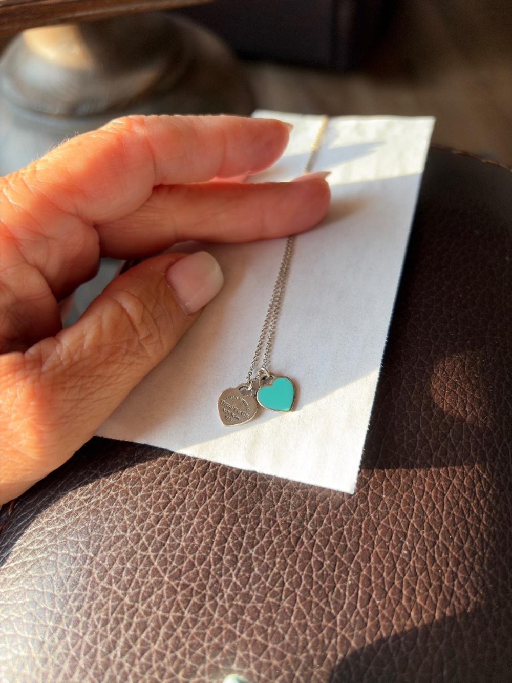 Tiffany Blue Double Heart 16" necklace